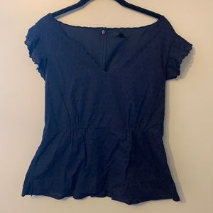 J. crew Swiss dot cap sleeve navy blouse